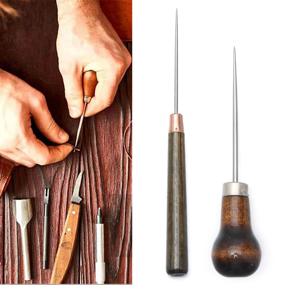 Leatherwork Needles - 1 قطعة خياطة Awl الخشب مقبض