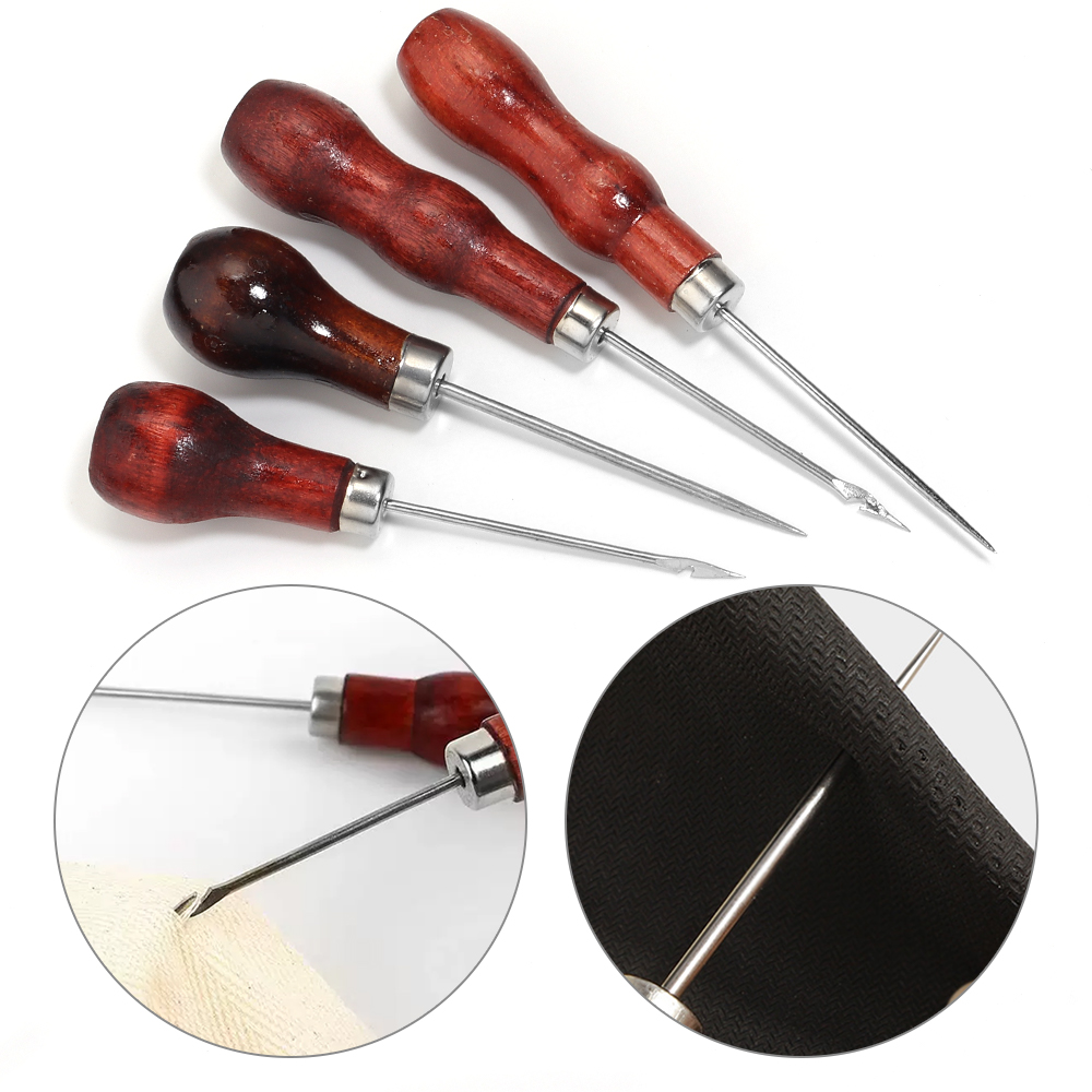 Leatherwork Needles - مقبض خشبي Awls لتقوم بها بنفسك