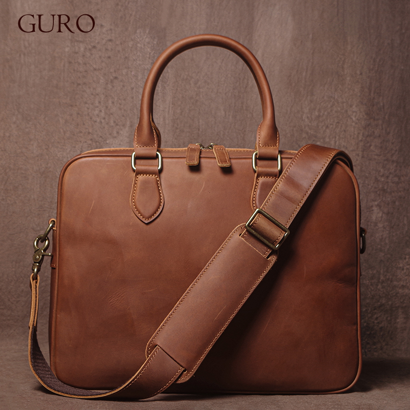 Leather Work Bag Men - GURO الرجال مجنون الحصان جلد البقر